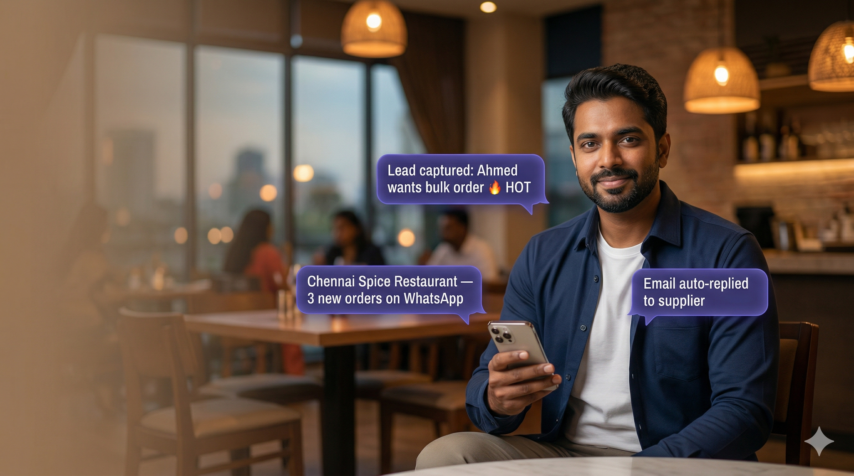 Business owner using RagLeap AI platform on phone